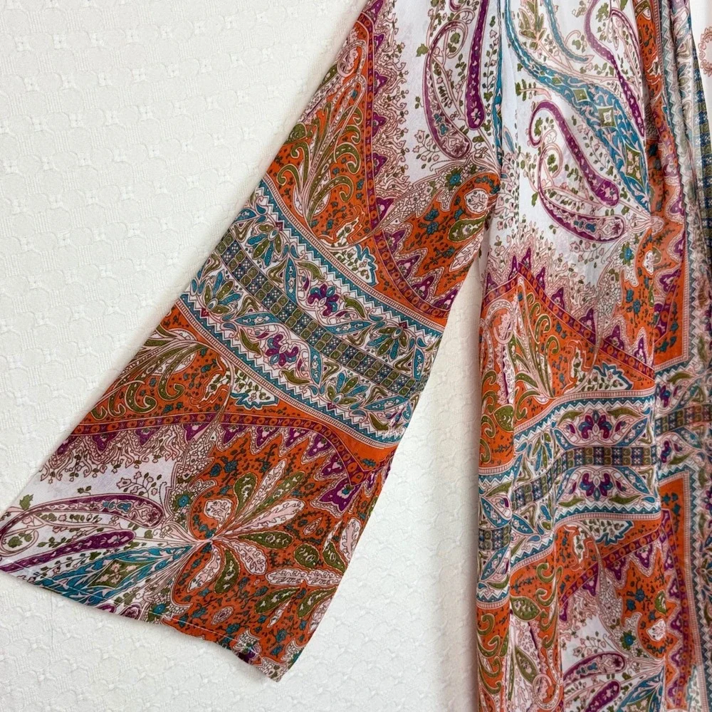 Soft Surroundings Sheer Paisley Kimono Cardigan Topper Women PXS Boho Open Front